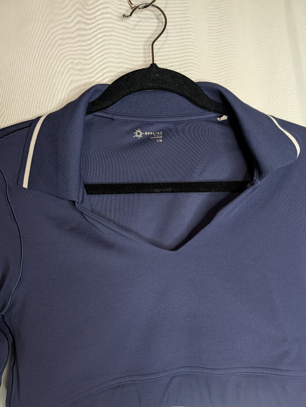 OFFLINE By Aerie Real Me Long Sleeve Polo Shirt Royal Navy Blue Women's Size Lrg - Picture 5 of 16